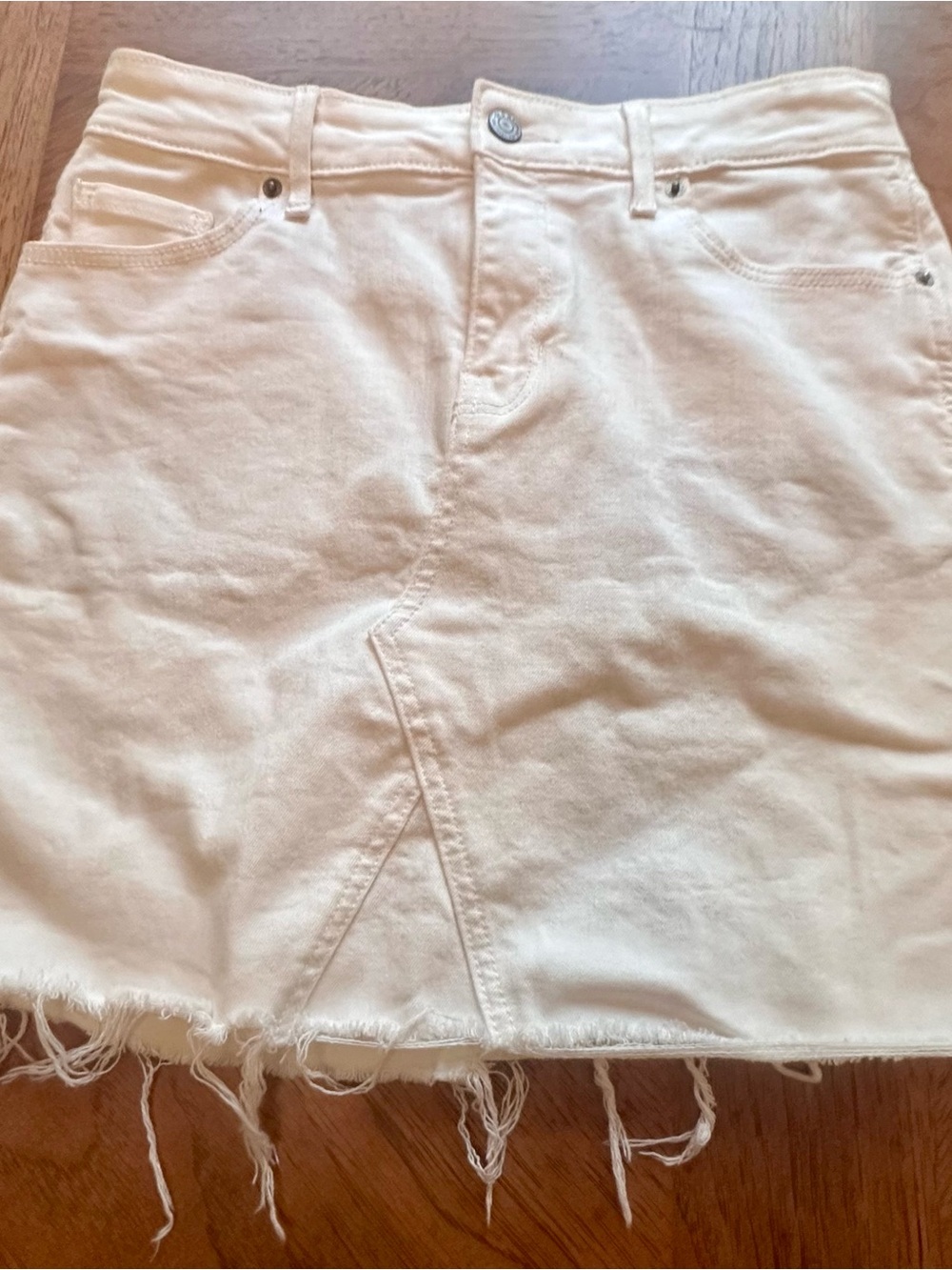 Women's White Denim Mini Skirt - Raw Hem - Size 4
